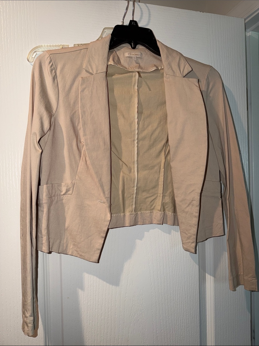 Ci Sono Beige Cropped Open-Front Blazer